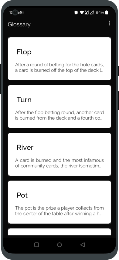 Glossary Screen
